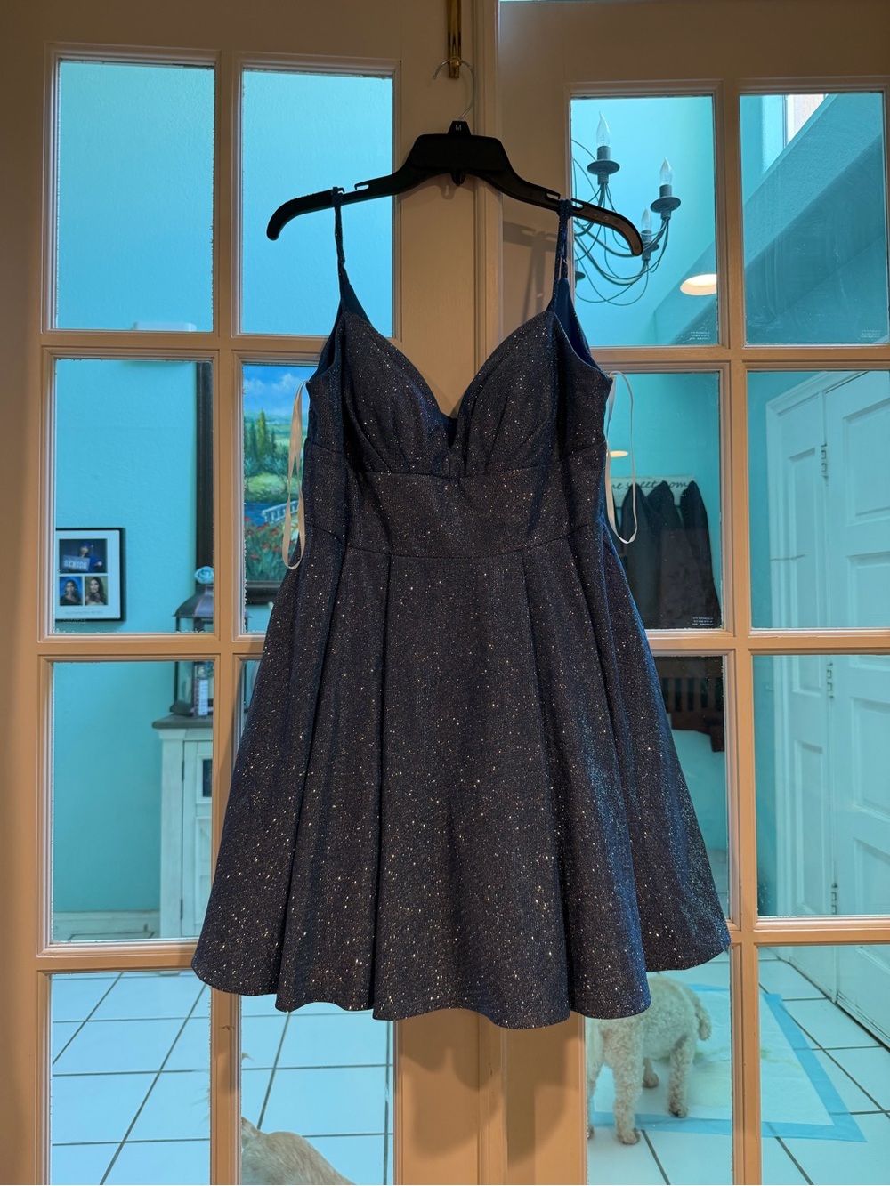 B Darlin Navy Sparkle Fit-and-Flare Party Dress